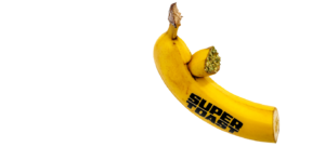 pipe made out of a banana with super toast logo